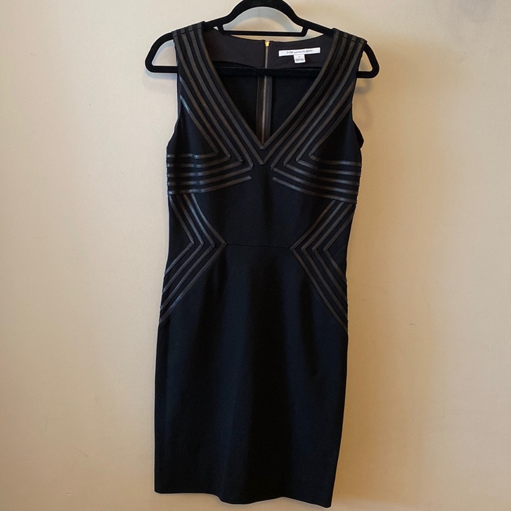 DVF little black dress, with leather detail.